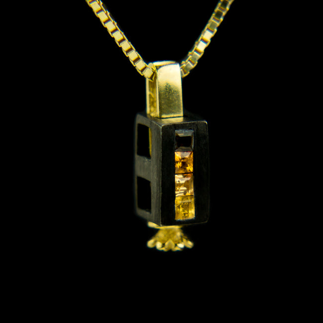 Double Morphic Block Pendant with Orange Tone gemstones and floral base column