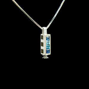 Triple Morphic Block Pendant with Sapphire and Aquamarine and square base column