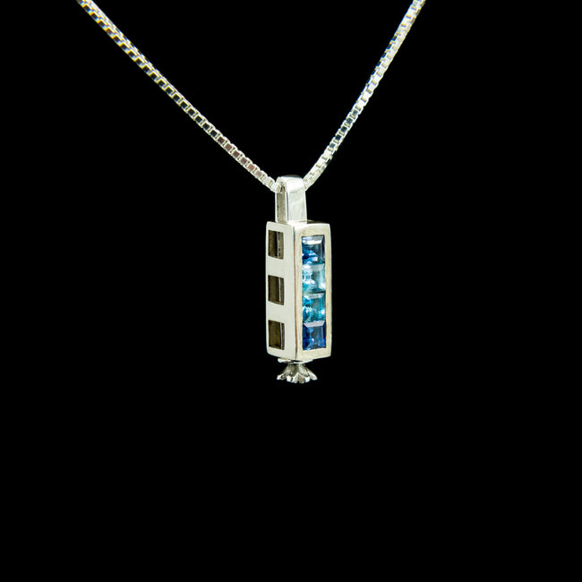 Triple Morphic Block Pendant with Sapphire and Aquamarine and square base column