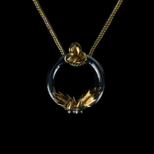 Designer Pendant in 9K Gold| black rhodium plated ring with a Flower and Leaves