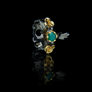 Designer Black and Gold Vermeil Statement Ring with Green Onyx