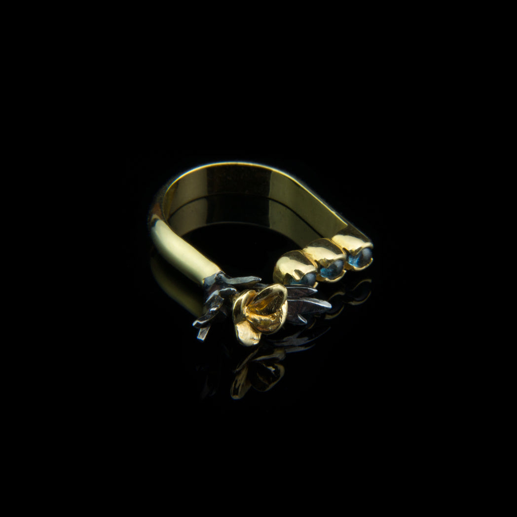 RING OF SINGLE STEM| Designer Ring with flower and London Blue Topaz ...