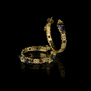 Designer Earrings in Gold Vermeil & Orange Sapphires with Flowers