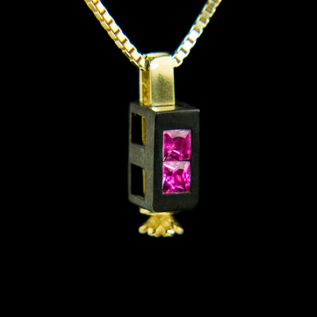 Double Morphic Block Pendant with Pink Tourmalines and Floral base column
